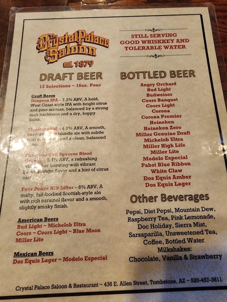 Crystal Palace Saloon Menu image 3